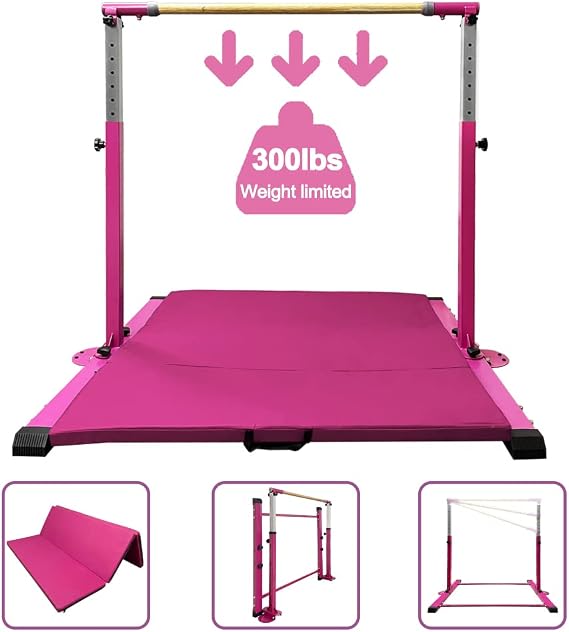Gymnastics Kip Bar for Home Indoor Training,Horizontal Bar for Kids Girls Junior,Adjustable Arms from 3' - 5' Gym Equipment,1-4 Levels,300lbs Weight Capacity