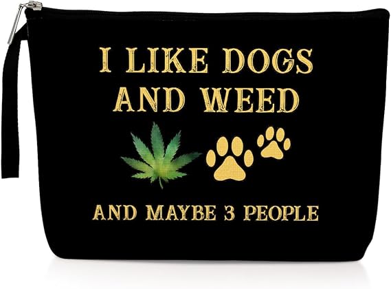 Hanamiya Na Funny Weed Gift Humor Makeup Bag Dog Mom Gifts Zipper Pouch | Dog Lovers Gifts for Women Sister Wife Friends Green Leaf Cosmetic Bags Weed Stuff Travel Toiletry Bag