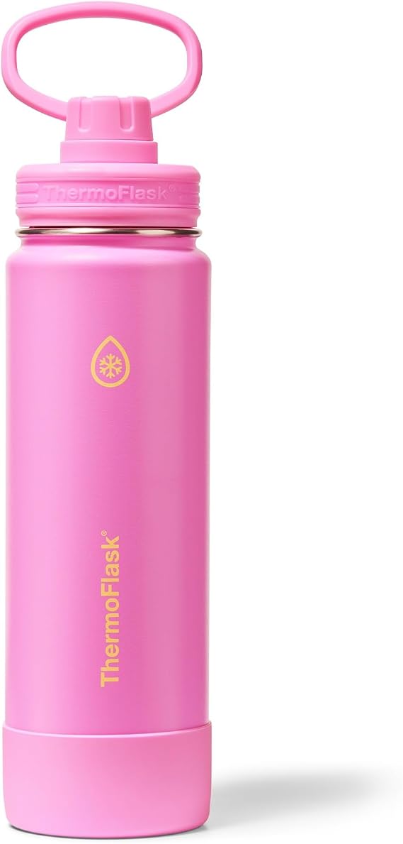 ThermoFlask 24oz Vacuum Insulated Water Bottle Double Wall Stainless Steel Water Bottle with Spout Lid, Hot Pink
