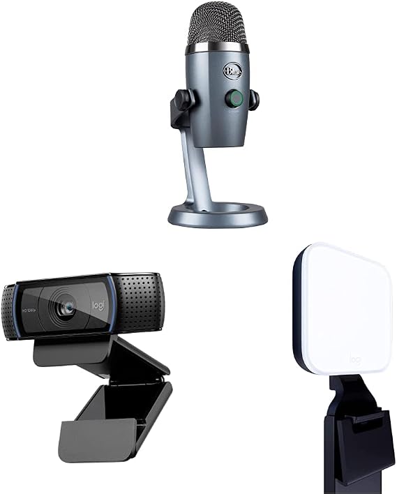Logitech Blue Podcast Equipment Bundle Blue Yeti Nano USB Microphone for PC, Mac, Gaming, Streaming, Podcasting, and Computer Mic-Shadow Grey+Logitech C920x Webcam+ Litra Glow Streaming Light