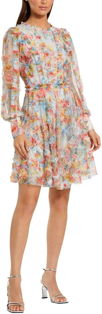 Ruffle Mini Dress with Floral Print by Mac Duggal
