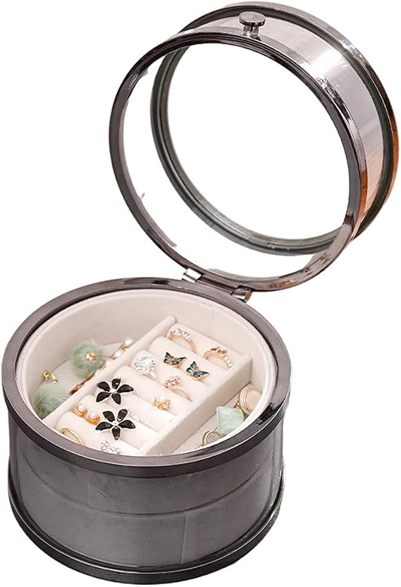Jewelry Box Light Luxury Glass Jewelry Storage Box Cylindrical Case 2-Layer Transparent Visualization Jewelry Organizer Box (Color : B)