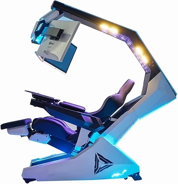 Gravity-Sensing Computer Cockpit, Adjustable Viewing Distance, Gaming Cockpit, Adjustable, Massage/Vibration System, Zero Gravity Recline