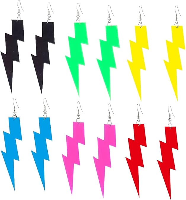 Multicolor 80s Neon Earrings Acrylic Exaggerated Women Lightning Bolt Dangle Earrings Halloween Jewelry 80's Party