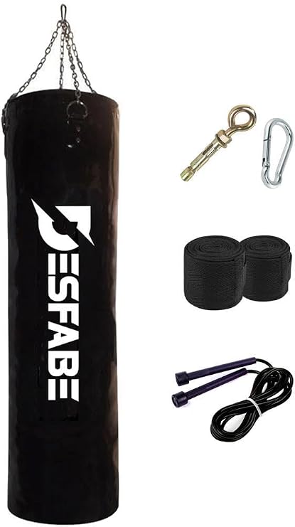 Boxing Star 120x32 Cm Zincirli Boks Kum Torbası Siyah+Askı Aparatı+El Bandajı+Atlama İpi