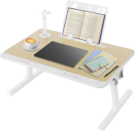 Laptop Bed Tray Table, Adjustable Laptop Bed Stand, Portable Standing Table with Foldable Legs, Lap Tablet Table for for Eating, Working, Writing, Gaming, Drawing, 23.6in(L)*15.7in(W) (Wood Color)
