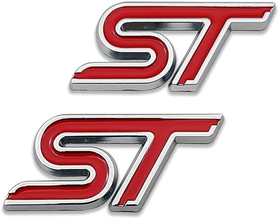 2Pcs Metal ST Emblem car Badge Auto Racing Sport Badge for Focus Edge Escape Fiesta (Silver-red)