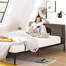 Mellow BREE Metal Platform Bed with Curved Uholstered Headboard, Steel Slats, Easy Assembly, Sky Grey, Full