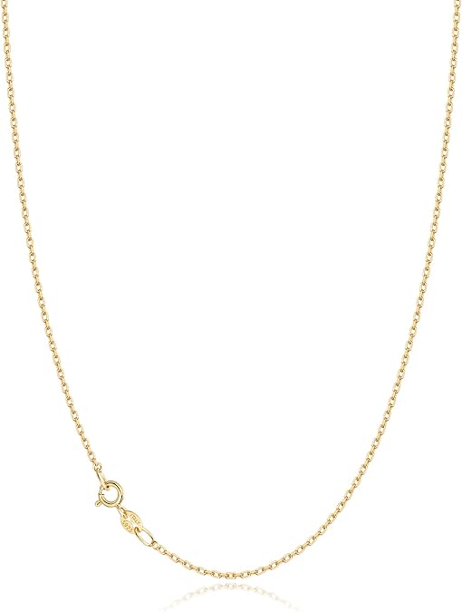 Jewlpire 18k Gold Plated 925 Sterling Silver Chain Necklace for Women, 1mm Cable Chain Necklace Sturdy & Shiny Women's Chain Necklaces 14 16 17 18 20 22 24 Inch