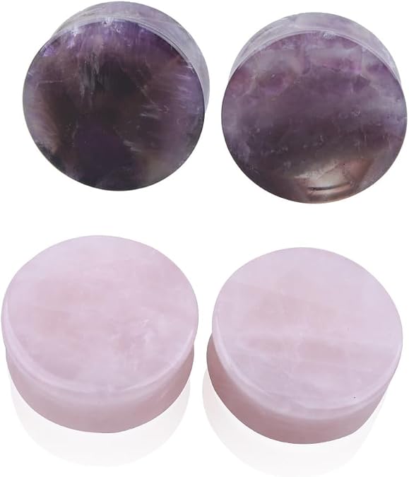 2 Pcs Amethyst Organic Stone Ear Gauges Earrings Plugs Jewelry 5mm(4g)