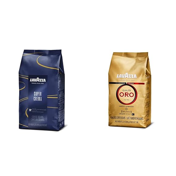 Lavazza Qualita Oro Whole Bean Blend, Medium Roast, 2.2 Pound (Pack of 1) & Super Crema Whole Bean Coffee Blend, Medium Espresso Roast, 2.2 Pound (Pack of 1)