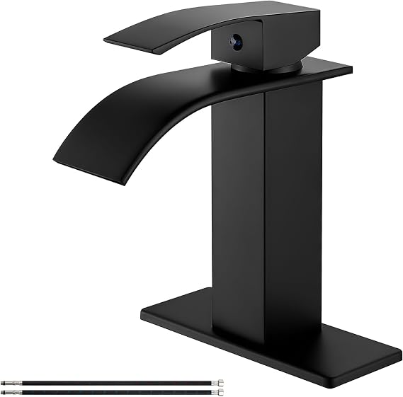 Airuida Waterfall Matte Black Bathroom Faucet Brass Single Handle 1 Hole Or 3 Holes Deck Mount With Large Rectangular Spout Sink Faucet Lavatory