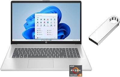 HP 17.3 inch 1920 x 1080 Full HD Laptop | AMD Ryzen 5 7430UBeat i7-1255U | AMD Radeon Graphics | HDMI|Silver| 32GB RAM | 1024GB SSD | Windows 11 S | Bundle with 64GB USB Flash Drive