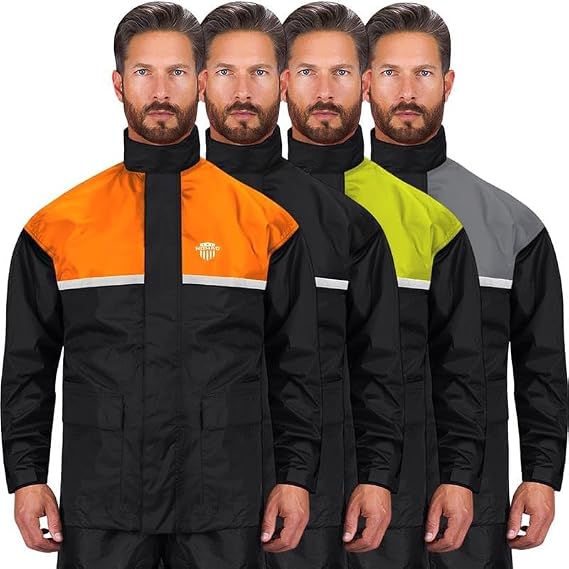 Waterproof Motorcycle Rain Suit, 2-Piece Reflective Gear, Lightweight Riding Jacket & Pants, Protective Raincoat with Hoodie