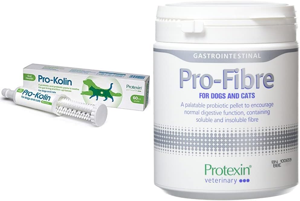 Pro-Kolin for Dogs and Cats Probiotic Paste and Syringe, 60ml & Protexin Veterinary Pro-Fibre for Dogs and Cats, 500g