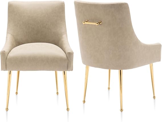 Dining Room Chair Faux Leather Vanity Chairs Set of 2 Mid-Century with Metal Legs Upholstered PU Leather Luxury Accent Chairs Living Room Restaurant(Dark Apricot)