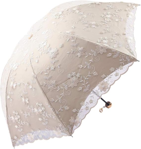 Honeystore Embroidery Lace Flower Princess Sun Rain Umbrella Decorative Parasol 01Beige