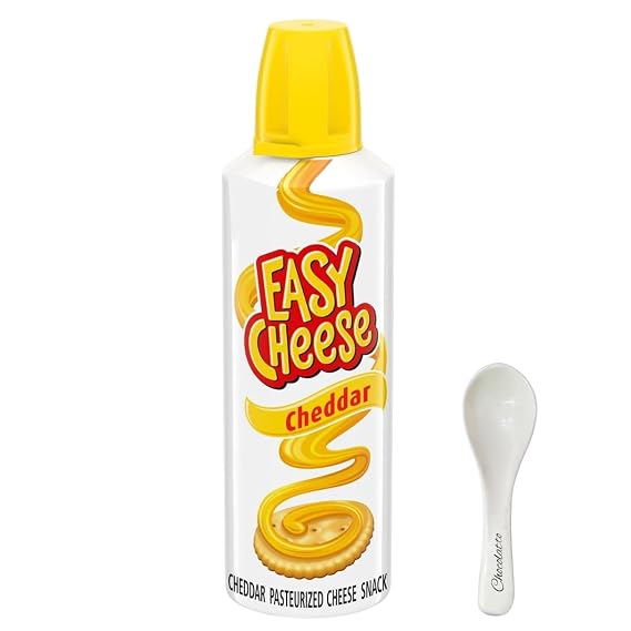 Easy Cheese Cheddar Cheese Snack 8oz Can (Chocolatto Tradmark Spoon Included)
