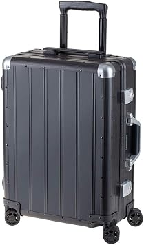 ALUMAXX Orbit Travel Suitcase Aluminium Trolley Case with 4 Double 360 Smooth Wheels Case, 54 cm, Black, 54cm, Case