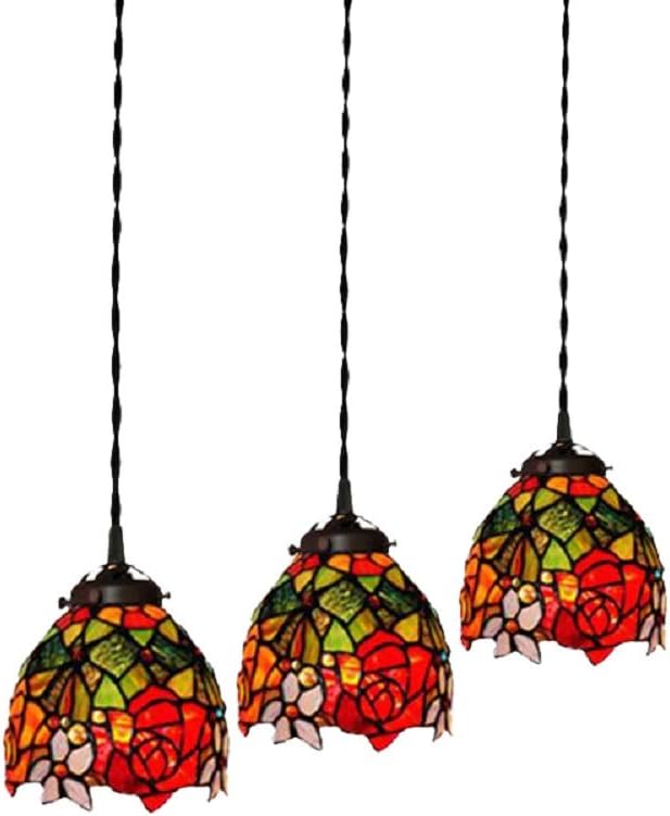 Pendant Light, 3 Head Bowl Down Lighting Pendant Dragonfly Stained Glass Hanging Light Kit (Yellow)
