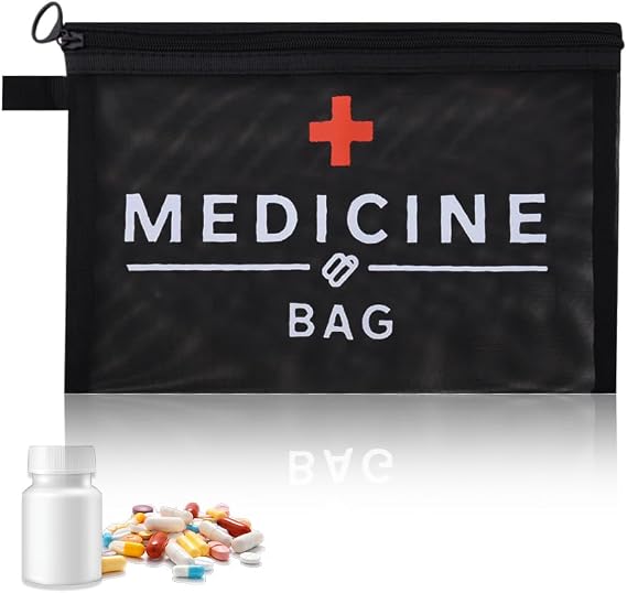 Compact Mesh Organiser Bag Portable Medical Storage Pouch Small Home Medication Organiser Pouch with Zipper Transparent First Aid Kit for Travel Outdoors Camping Hiking