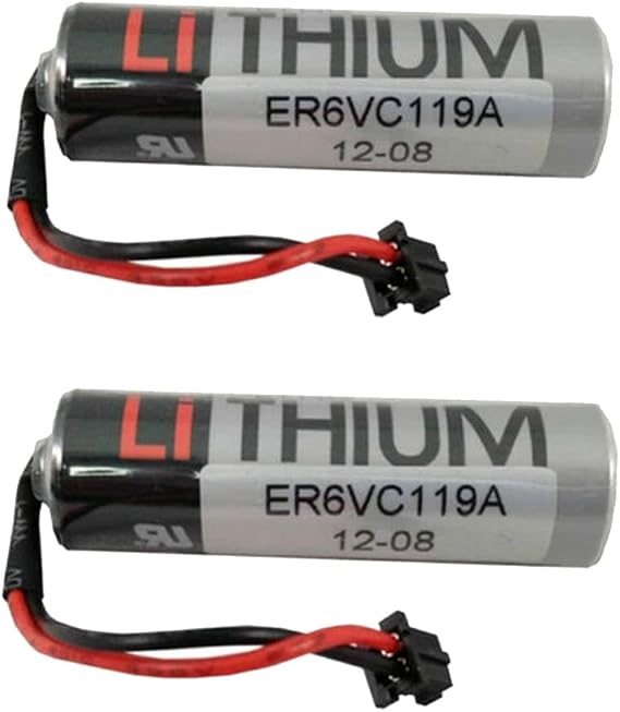 RUNAAJA (2-Pack) ER6V 3.6V Black 2400mAh PLC Lithium Battery M64 System ER6VC119A ER6VC119B Compatible with Black Plug