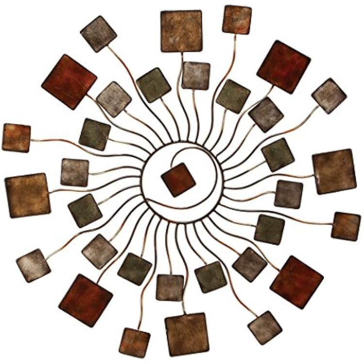 Deco 79 Metal Sunburst Home Wall Decor Wire Wall Sculpture with Square Shaped Accents, Wall Art 32 x 1 x 32, Multi Colored