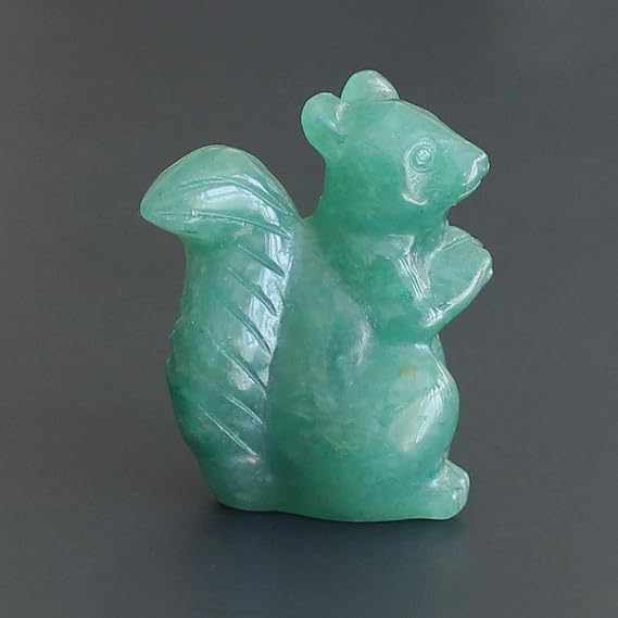 Hand Carved Gemstone Crystal Squirrel Figurine Animal Statue Carving Office Desk Home Decor Pocket Stone 1.6'' (Green Aventurine)