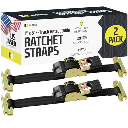 DC Cargo Mall E Track Retractable Ratchet Tie Down Straps Heavy Duty 1,500 lb Break Strength - Trailer E Track Accessories for Secure, Safe Transport 1 x 6 2 Pack