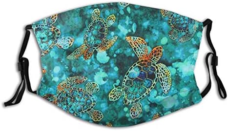 Green Quilting Treasures Tropical Sea Turtle Fabric Printed Face Mask, Decorative|Adjustable, With 2 Filters Gift For Men And Women Animal Balaclava Bandana Cloth