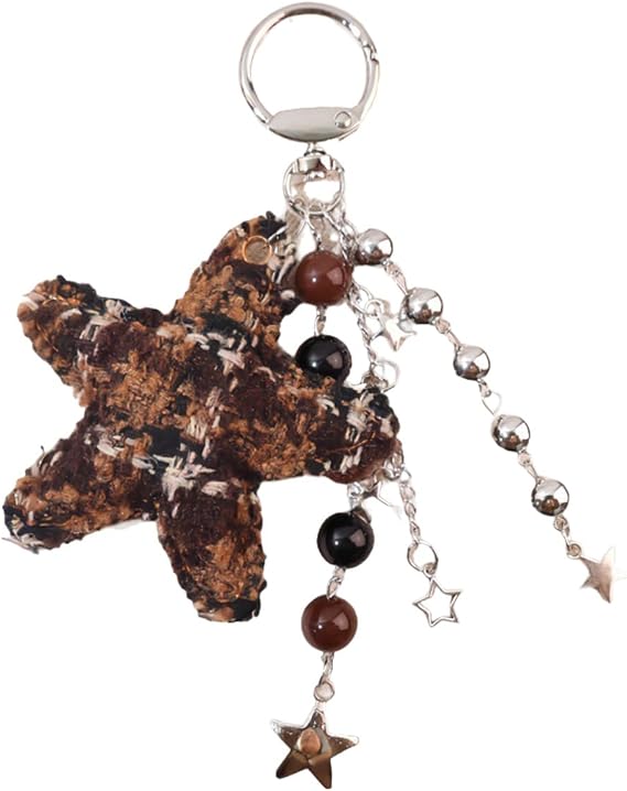 Cute Star Bag Charms for Women, Kawaii Beads Keychain for Backpack, Sweet Car Keyring Holder Wallet Purse Decorations