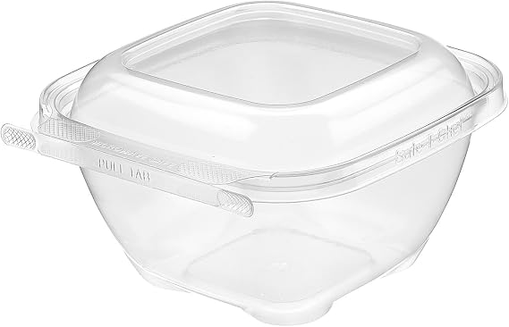 Inline Plastics Safe-T-Chef 5x5 Tamper Evident & Tamper Resistant Microwaveable Clamshell, 24 oz. - Durable Polypropylene Food Service Containers With Dome Lid Non-Vented - C5524D