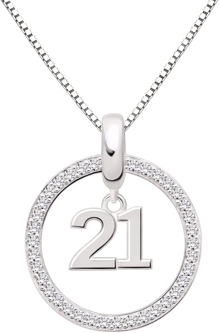 ALOV Jewelry Sterling Silver 21th Birthday Number 21 Cubic Zirconia Pendant Necklace