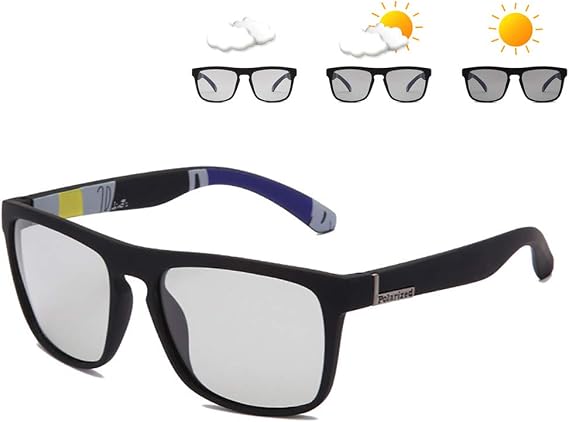 Photochromic Polarized Driving Sunglasses Men Square Matte Frame Eyewear Outdoor Sport Cycling UV Protection Glasses