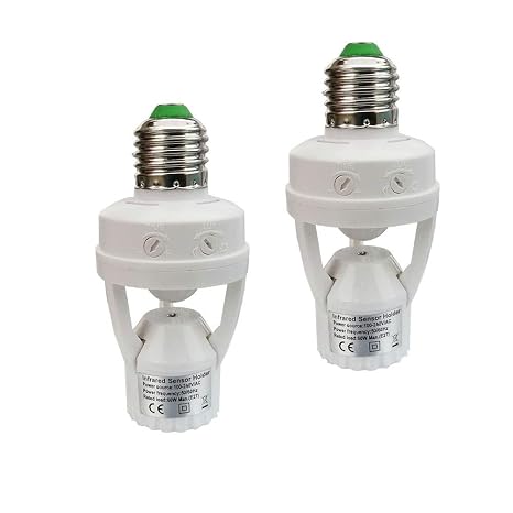 Motion Activated Light Socket,E26 Motion Security Light Bulb Socket Indoor for Front Door Porch Garage Basement Hallway Closet (2 Pack)
