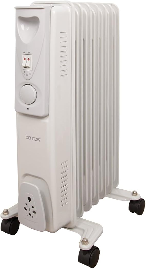Benross 42690 Portable 7 Fin Oil Filled Radiator/Adjustable Thermostat/Automatic Overheat Protection/Cool Touch Carry Handle / 1500W / White