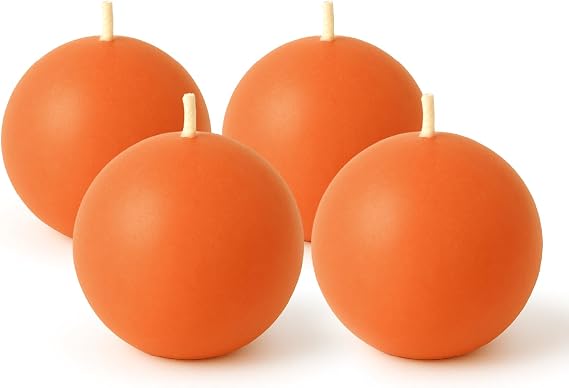 Biedermann & Sons Cantaloupe Round Candles (Set of 4), Unscented Dripless Balls, 2.5" Spheres, 8 Hour Burn, for Table Centerpieces and Seasonal Styling
