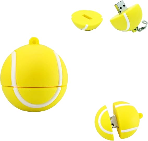 Tennis Flash Drive - 16GB Flash Drive - Tennis USB Thumb Drive for Soccer Players - 16GB Pen Drive - PC Photo Storage Stick Photo Video & Data Storage - 16GB Tennis Ball