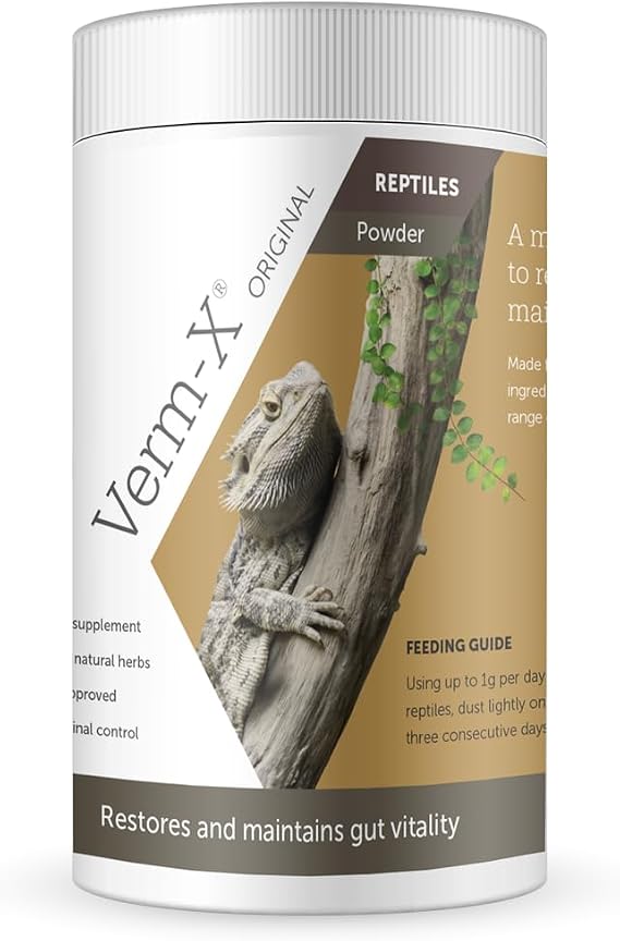Verm-X Original All Natural Powder for Reptiles. Supports Intestinal Hygiene. Vet Approved. Restores and maintains Gut Vitality. Wormwood Free Recipe., Clear