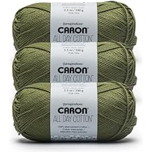 Caron All Day Cotton - 3 Pack of 173 Yards/3.52 oz Moss 100% Mercerized Cotton Yarn