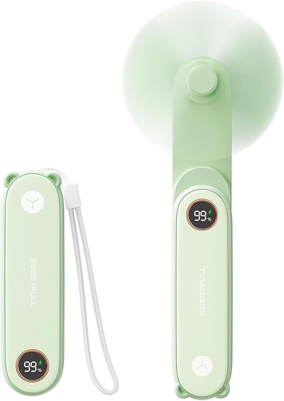 SWEETFULL Portable Handheld Mini Fan with LED Display, 3-in-1 Personal Foldable USB Rechargeable Hand Held Fan & Flashlight for Travel, Lash Eyelash, Cute Small Pocket for Women, Girls