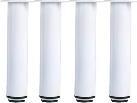 4×Cold Rolled Steel Adjustable Furniture Legs Metal Round Table Legs Worktop Breakfast Bar Support Column Cabinet Legs DIY with Screws (12cm/4.8in,White)