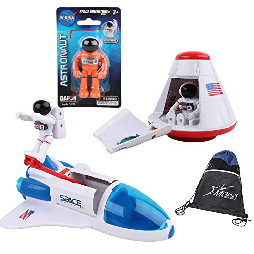 Daron NASA Space Adventure Toy Set: Space Shuttle, Space Capsule, 3 Astronauts, and Myriads Bag
