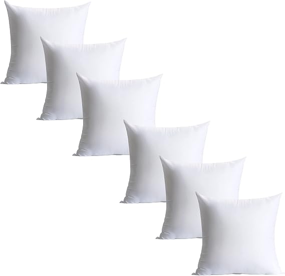 Calibrate Timing 18 x 18 inches Pillow Inserts, Set of 6 Hypoallergenic Brushed Microfiber Liner Down Alternative Filled Square Cushion Throw Pillow