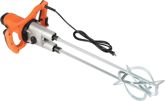 Cement Mixer Electric Concrete Mixer Handheld 1800W 2 Speeds Power Mortar Mixer Counter-rotating Paint Cement Grout Mortar Twin Paddle Adjustable Speed for Cement Paint Mortar