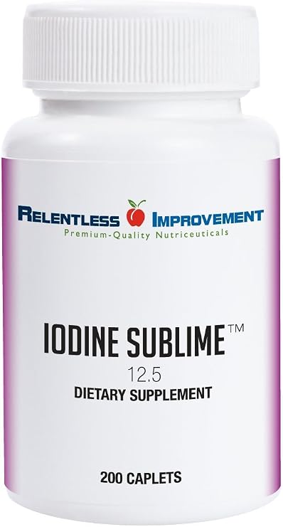 Iodine Sublime 12.5mg 200 High-Bioavailable Caplets with Potassium Iodide for Thyroid & Metabolism Support Compare to Iodoral 12.5