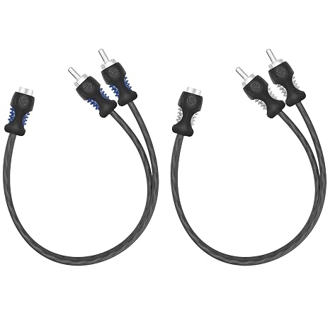 RECOIL R1F2M OFC 1 Female to 2 Male RCA Y Adapter Car Audio 1ft Splitter | Oxygen Free Copper Twisted Pair with Noise Reduction Connectors 2 Pack