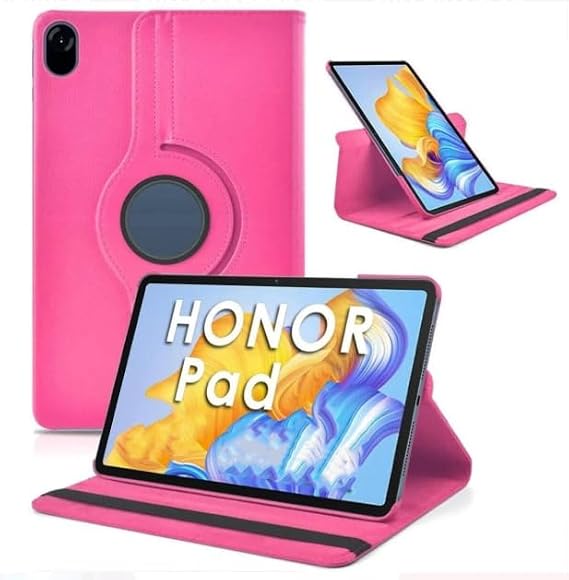 Fuchsia Huawei Honor Pad 10 12.1" ile Uyumlu Standlı 360° Yatay Dikey Dönebilen Deri Tablet Kılıfı