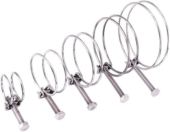 5pcs 11-85mm Double Wire Water Hose Clamp Adjust Pipe Clip SS304 Stainless Steel Tube Pipe Hoop Plumbing Fixture(18-22 x 1.8mm)