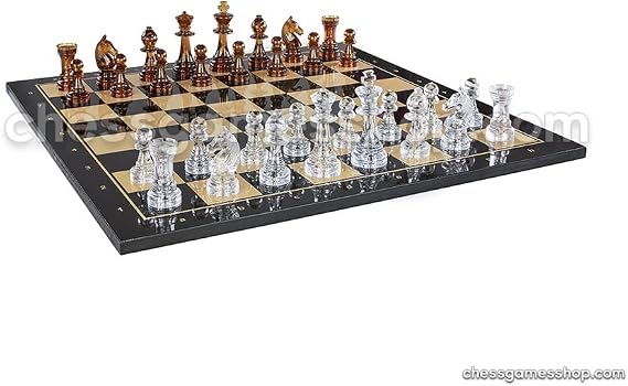 Chess and games shop Muba Chess Set Amsterdam - Flat Board 2.1'' / 54 mm Field and King Height 3.75'' / 9.6 cm (Black)
